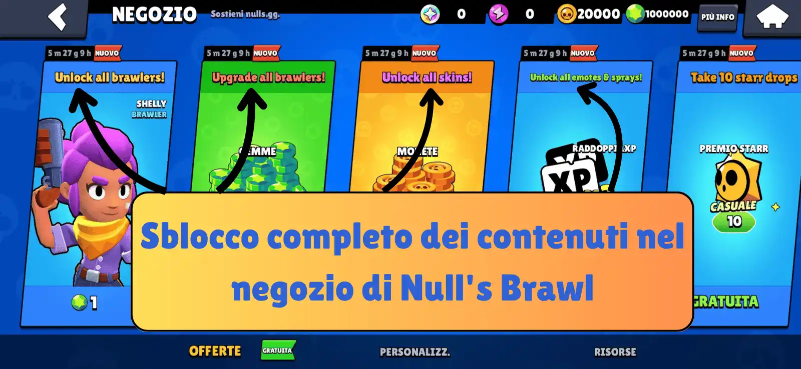 Sblocco completo dei contenuti nel negozio di Null's Brawl.